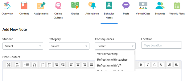 Behavior Notes - school punishment or reward