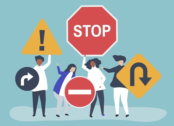 stop sign - directions and rules in virtual classroom and remote learning