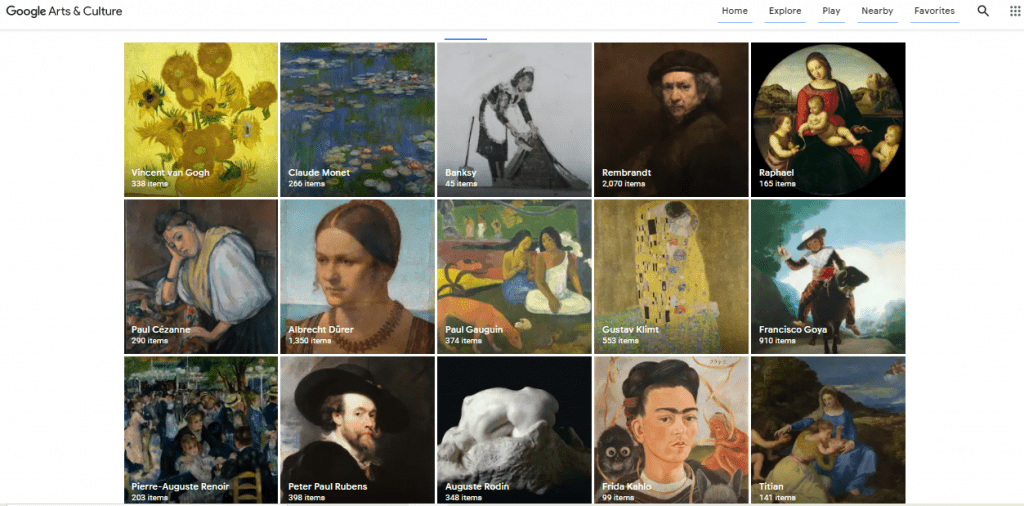 Google Arts and Culture - famous artists