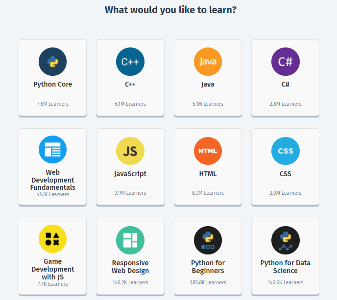 SoloLearn - available courses